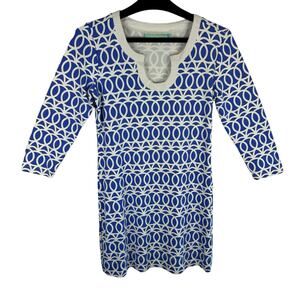 Anthony's Resort Wear Blue White 3/4 Sleeve Stretchy Pullover Shirt Dress Size S